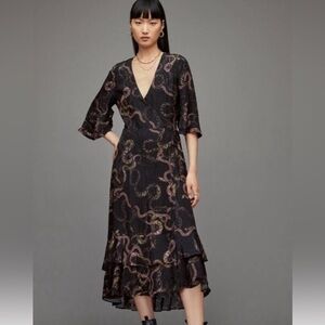 All Saints Black and Pink wrap High Low Dress SZ12